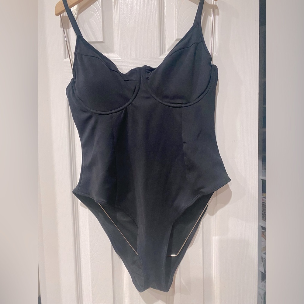 Good American Bustier Black Scuba Bodysuit Sz2XL